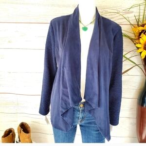Style & Co Faux Suede Drape Front blazer Cardigan Navy Blue Xl